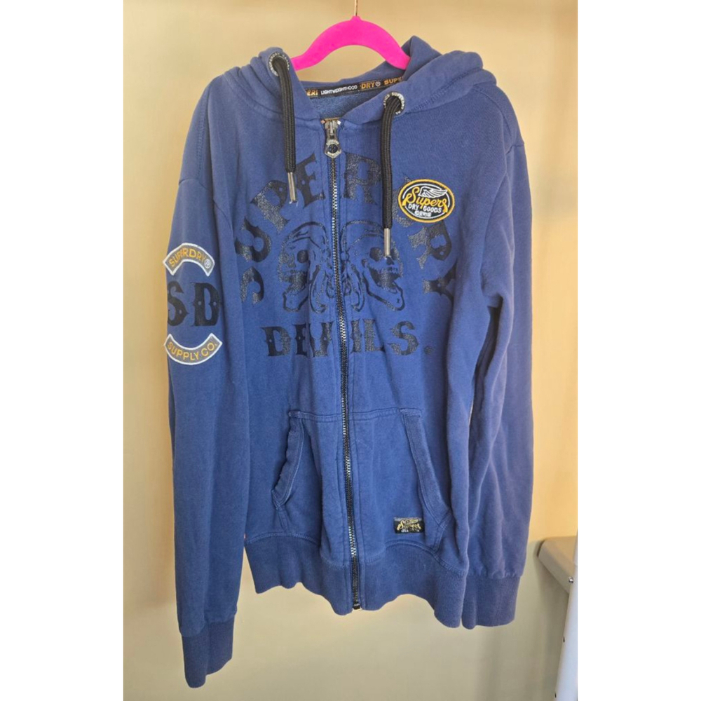 Men's Superdry Blue Skull Print Full-Zip Hoodie S